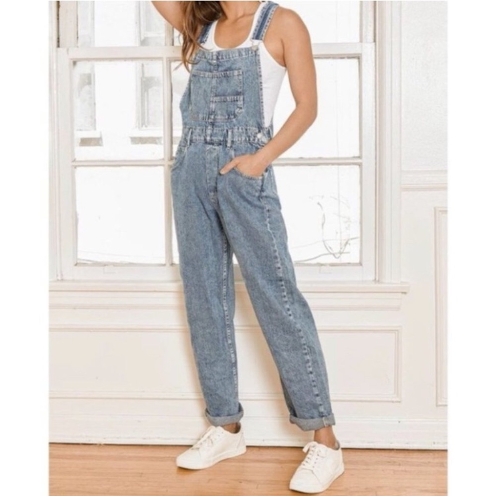 Free People Ziggy Denim Overalls Powder Blue